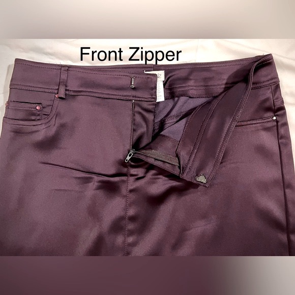 Cache Silk Like Skirt, Burgundy, with Pockets & Crystals, Elegant, Preowned - Picture 3 of 8